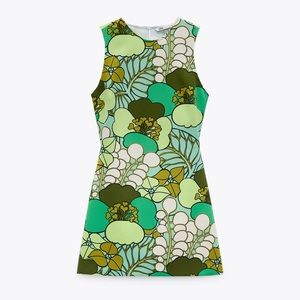 zara retro green mini dress